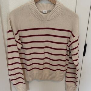 GAP Men's Cream and Red Striped Crewneck Sweater